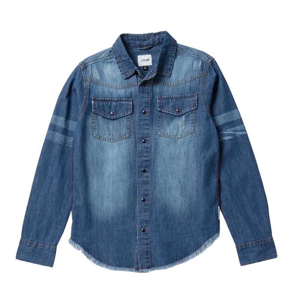 JOE'S Long Sleeve Distressed Denim Snap Button Up Shirt NEW Big Kids M (10/12)